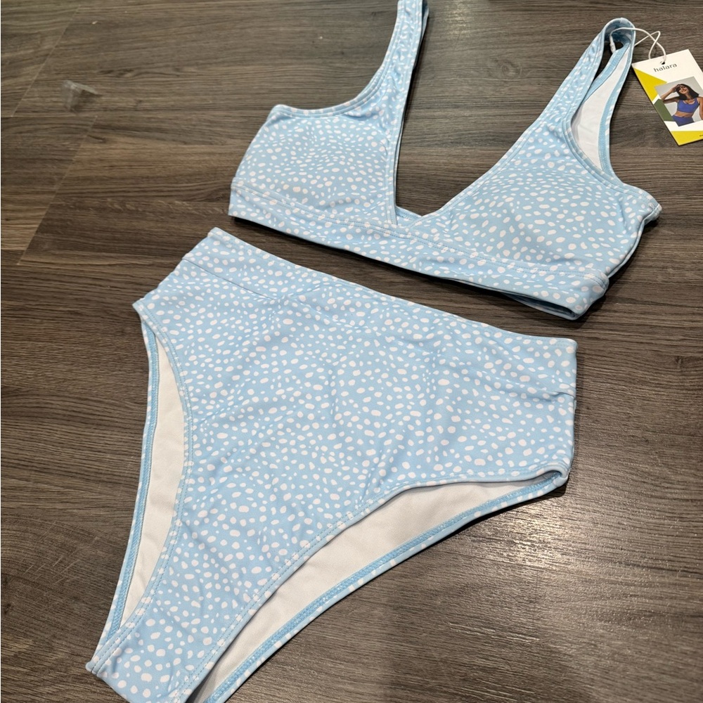 HALARA Light Blue and White Bikini, high waisted